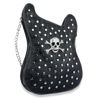 Embossed Guitar Design Skull Handbag Black