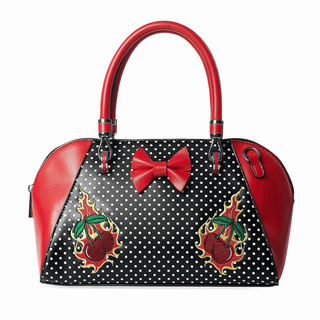 Cherry Flames Polka Dot Pattern Rockabilly Handbag