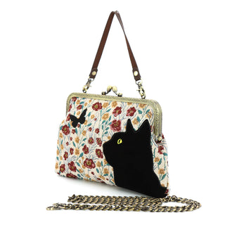 Floral Black Cat Kissklock Bag