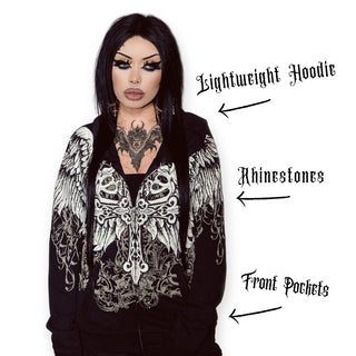 Rhinestone Angel Wings Cross Hoodie