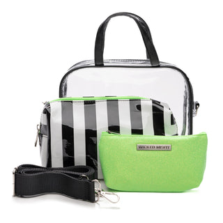 Ghoulish Striped Portable Travel Make Up Bag with clear crossbody bag