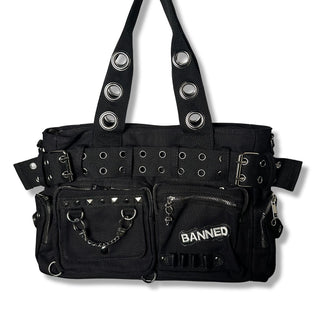 Black Convertible Belt Shoulder Bag with "Banned" Patch