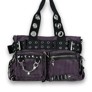 Purple Pinstripe Convertible Belt Shoulder Bag