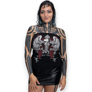 Wicked Misfit Rhinestone Angel Wings Skull Cross Y2K Tube Top