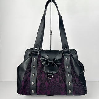 Purple Damask Studded Shoulder Bag