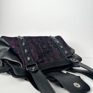 Purple Damask Studded Shoulder Bag