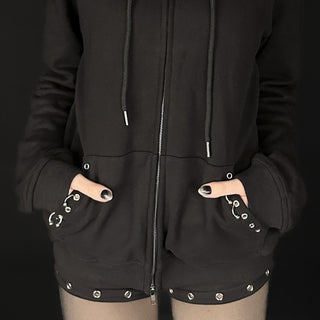 Double Zip Grommet Fur Hoodie 100% Cotton by Wicked Misfit
