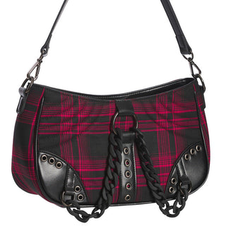 Burgundy Plaid Double Chain shoulder Bag