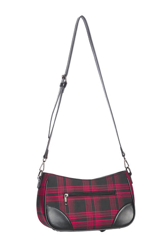 Burgundy Plaid Double Chain shoulder Bag