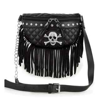 Fringed Rhinestone Skull Sling Bag
