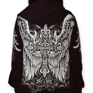 Rhinestone Angel Wings Cross Hoodie