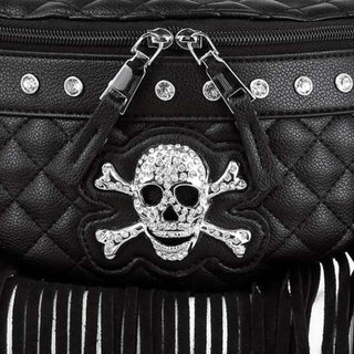 Fringed Rhinestone Skull Sling Bag
