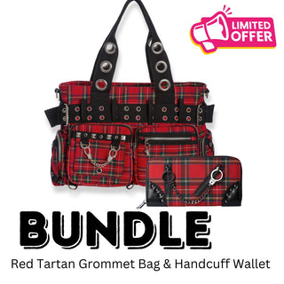 Red Tartan Convertible Belt Bag & Handcuff Wallet Bundle