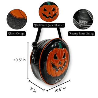 Orange Halloween Pumpkin Crossbody Bag with measurements