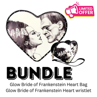 Glow in the Dark Bride of Frankenstein Convertible Heart Bag & Wristlet Wallet Bundle