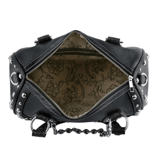Skull with Flames Satchel Bag with floral Inside Lining