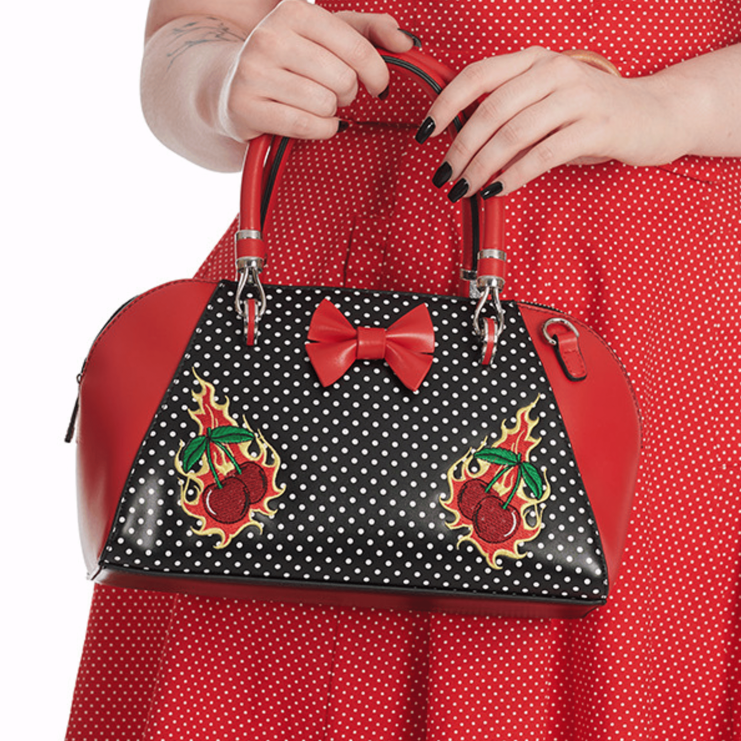 Cherry Flames Polka Dot Pattern Rockabilly Handbag – Wicked Misfit