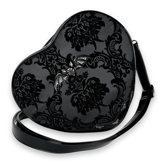 Black Damask Bat Heart Crossbody Bag