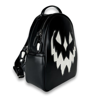 Black Haunted Hallows Pumpkin Backpack sideview photo from wicked misfit
