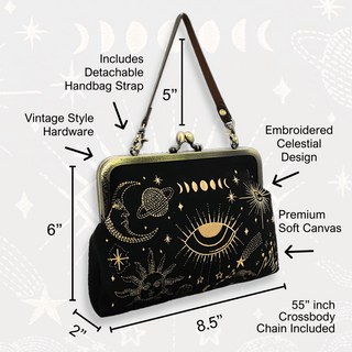 Celestial Kisslock Embroidered Convertible Bag Masurements