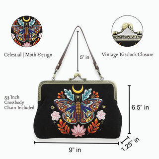 Colorful Moth Kisslock Handbag & Crossbody Measurement