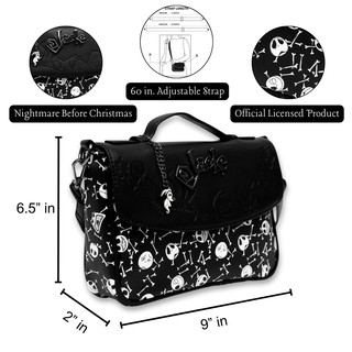 Nightmare Before Christmas Jack Faces and Bones Black White Crossbody Bag, Disney Bag