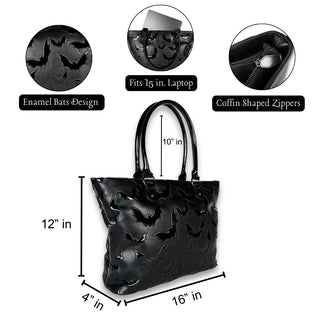 Enamel Bat Tote / Shoulder Bag with measurements 