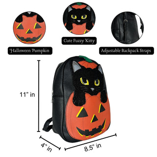 Fuzzy Halloween Pumpkin Kitty backpack with measurements