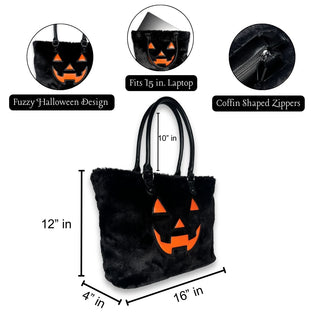 Fuzzy Jack Tote Bag - Black / Orange from Wicked Misfit with measurements