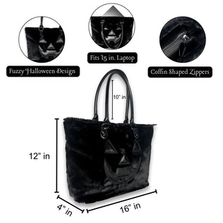 Fuzzy Jack Tote Bag in Black from Wicked Misfit with measurements