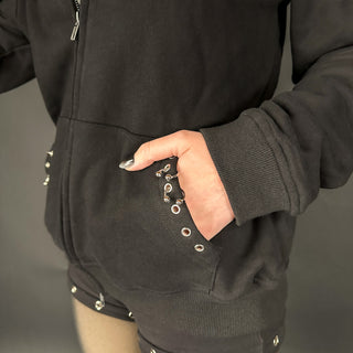 Double Zip Grommet Fur Hoodie 100% Cotton by Wicked Misfit