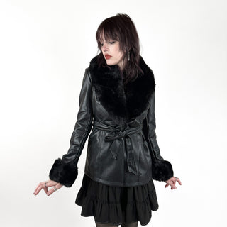 Roxyn Black Vegan Leather Fur Coat By Wicked Misfit