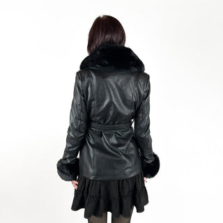 Roxyn Black Vegan Leather Fur Coat By Wicked Misfit