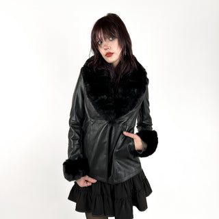 Roxyn Black Vegan Leather Fur Coat By Wicked Misfit