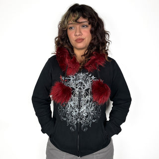 Fuzzy Cathedral Faux Fur Rhinestone Zip up Hoodie Wicked Misfit