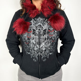 Fuzzy Cathedral Faux Fur Rhinestone Zip up Hoodie Wicked Misfit