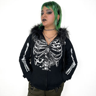 Ribcage Fuzzy Zip Up Hoodie Wicked Misfit