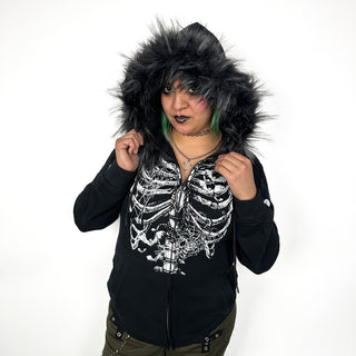 Ribcage Fuzzy Zip Up Hoodie Wicked Misfit