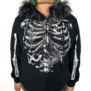 Ribcage Fuzzy Zip Up Hoodie Wicked Misfit