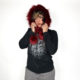 Fuzzy Cathedral Faux Fur Rhinestone Zip up Hoodie Wicked Misfit