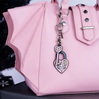 Lock N key Bag Charm on Bat Wing Shoulder Bag by Wicked Misfit