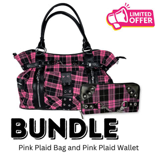 Pink Plaid Convertible Shoulder Bag & Wallet Bundle