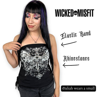 Rhinestone Bat Wings Cross Y2K Tube Top by Wicked Misfit with Daliah