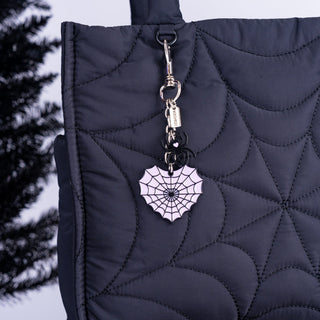 Spiderweb Heart Bag Charm on Large Spiderweb Puff Bag By Wicked Misfit