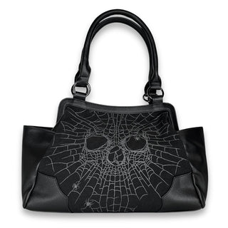 Spiderweb Skull Canvas Leatherette Shoulder Bag from Wicked Misfit