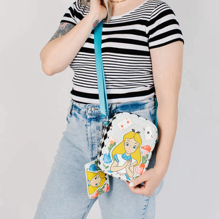 Disney Bag and Wallet Combo, Alice in Wonderland Cards Cheshire Cat Clock Crossbody Bag