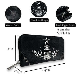 Wicked Misfit Chandelier Wallet with measurements