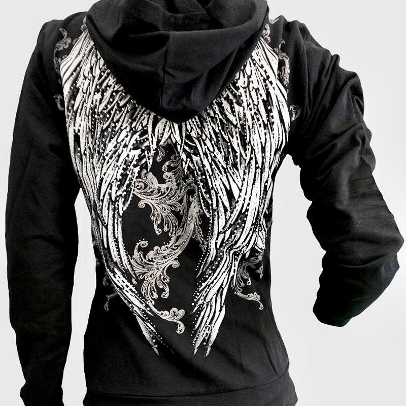 Angel Wings Rhinestone Zip Up Hoodie