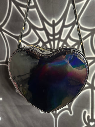 Metallic Black Heart Convertible Shoulder Bag