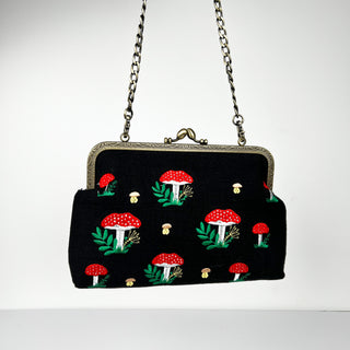 Mushroom Kisslock Embroidered Convertible Bag